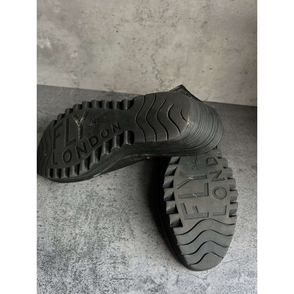 Fly London Yala Peep Toe Black Leather Platform Wedge Sandal EU 37 US 6.5 - Picture 6 of 16
